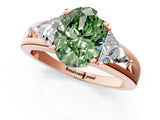 Rose gold Three-Stone Fancy Green Oval Cut Cut Diamond Ring with Trillion Side Stones on a Split Shank Band_1