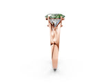 Rose gold Three-Stone Fancy Green Oval Cut Cut Diamond Ring with Trillion Side Stones on a Split Shank Band_2