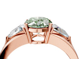 Rose gold Three-Stone Fancy Green Oval Cut Cut Diamond Ring with Trillion Side Stones on a Split Shank Band_4