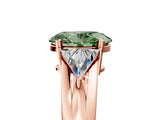 Rose gold Three-Stone Fancy Green Oval Cut Cut Diamond Ring with Trillion Side Stones on a Split Shank Band_5