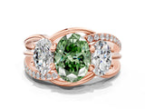 Rose gold Three-Stone Fancy Green Oval Cut Cut Diamond Split Shank Prong Set Ring