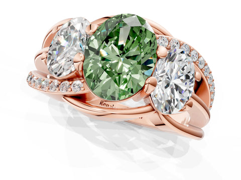 Rose gold Three-Stone Fancy Green Oval Cut Cut Diamond Split Shank Prong Set Ring_1