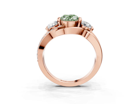 Rose gold Three-Stone Fancy Green Oval Cut Cut Diamond Split Shank Prong Set Ring_3
