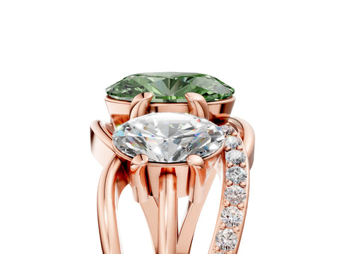 Rose gold Three-Stone Fancy Green Oval Cut Cut Diamond Split Shank Prong Set Ring_5