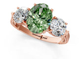 Rose gold Three-Stone Fancy Green Oval Cut Cut Milgrain Band Prong Setting Ring_19