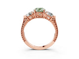 Rose gold Three-Stone Fancy Green Oval Cut Cut Milgrain Band Prong Setting Ring_21