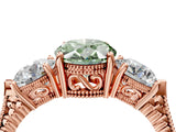 Rose gold Three-Stone Fancy Green Oval Cut Cut Milgrain Band Prong Setting Ring_22