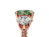 Rose gold Three-Stone Fancy Green Oval Cut Cut Milgrain Band Prong Setting Ring_23