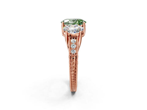 Rose gold Three-Stone Fancy Green Oval Cut Cut Milgrain Pavé Engagement Ring_14