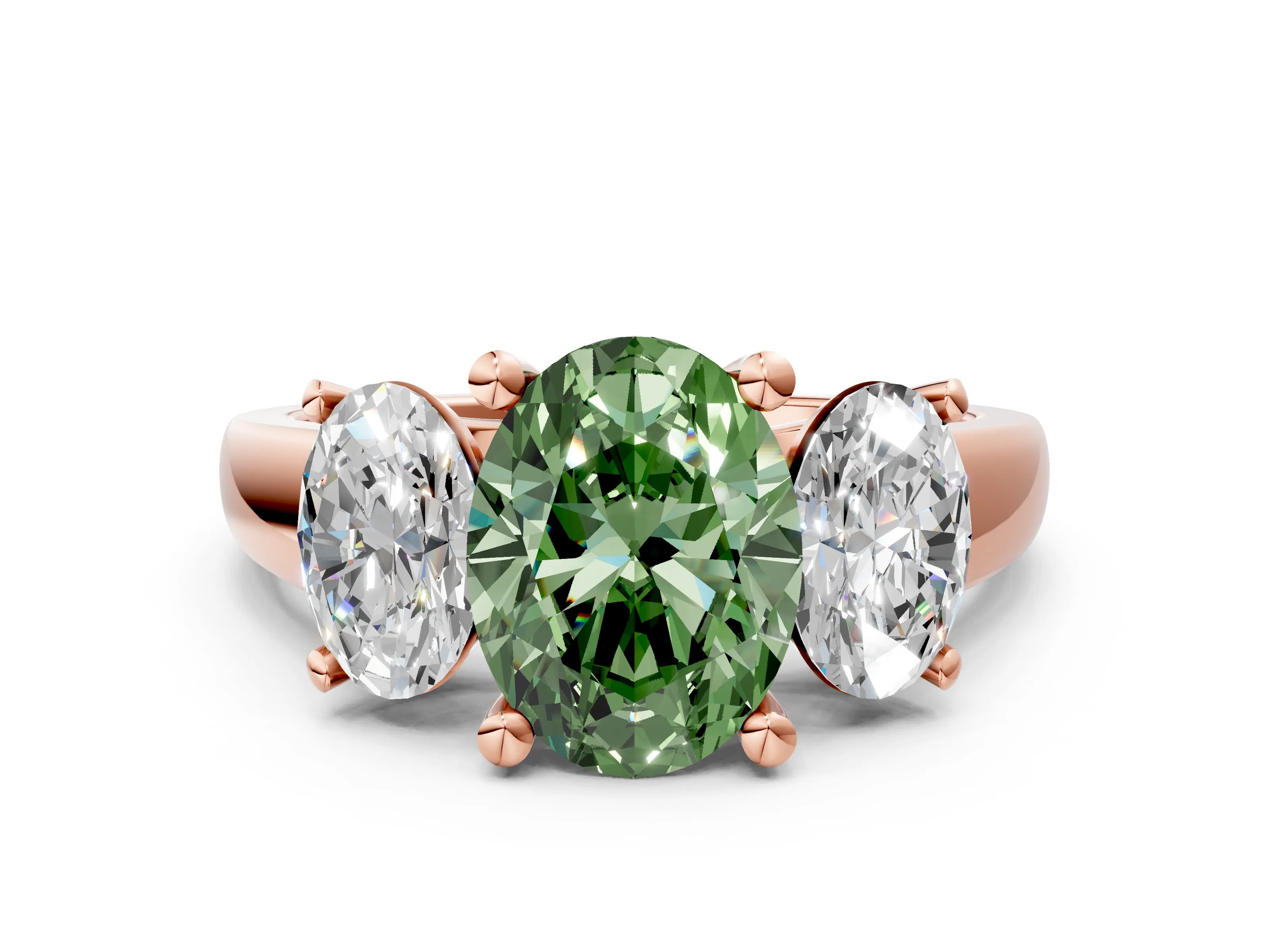 Rose gold Three-Stone Fancy Green Oval Cut Cut Solitaire Ring with Classic Prong Setting