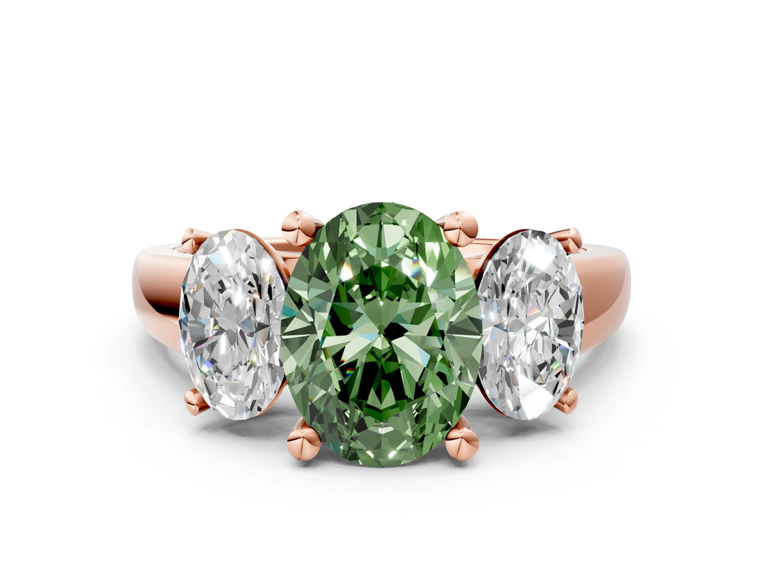 Rose gold Three-Stone Fancy Green Oval Cut Cut Solitaire Ring with Classic Prong Setting