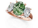 Rose gold Three-Stone Fancy Green Oval Cut Cut Solitaire Ring with Classic Prong Setting_1