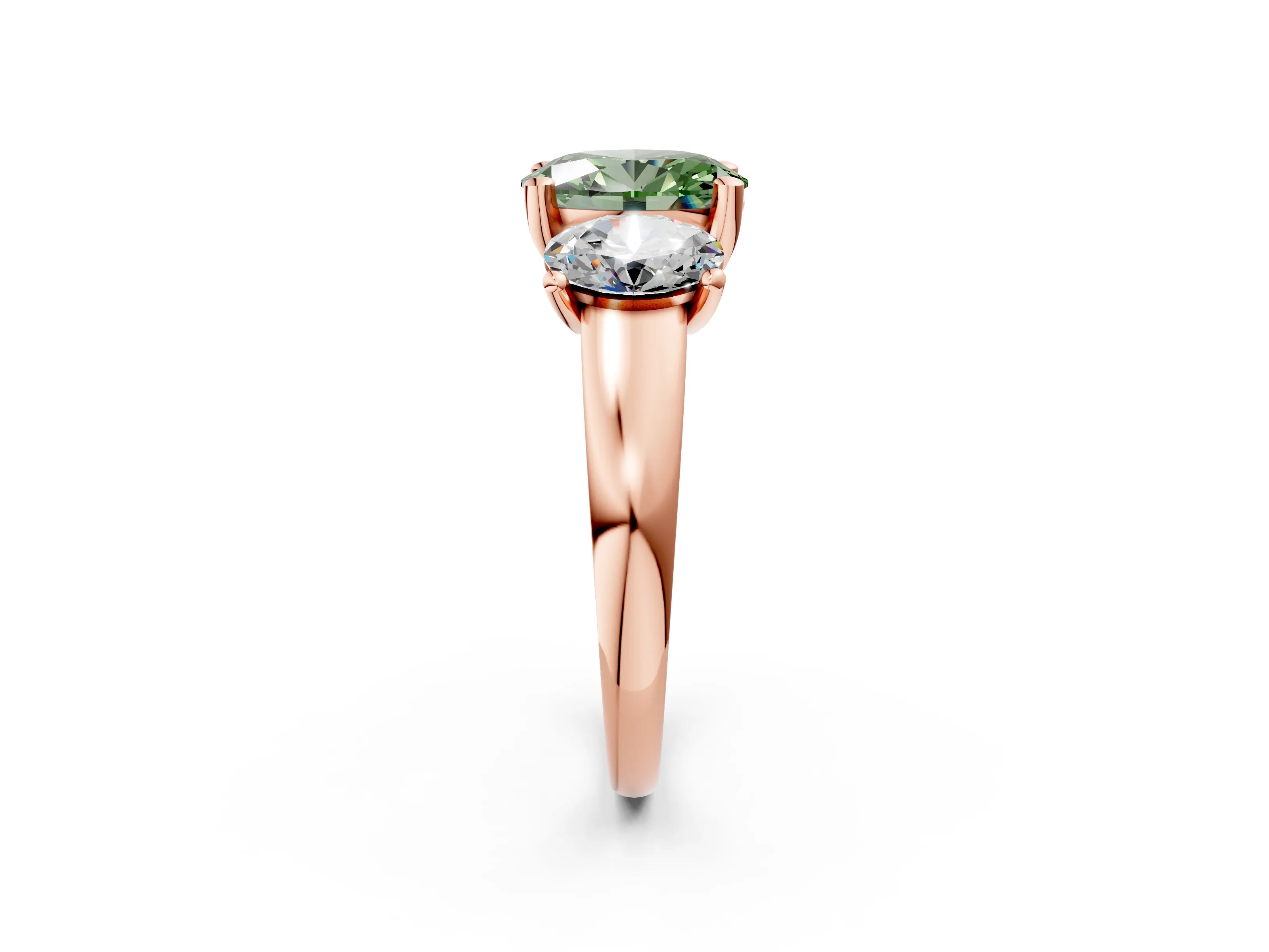 Rose gold Three-Stone Fancy Green Oval Cut Cut Solitaire Ring with Classic Prong Setting_2