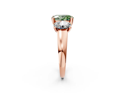 Rose gold Three-Stone Fancy Green Oval Cut Cut Solitaire Ring with Classic Prong Setting_2
