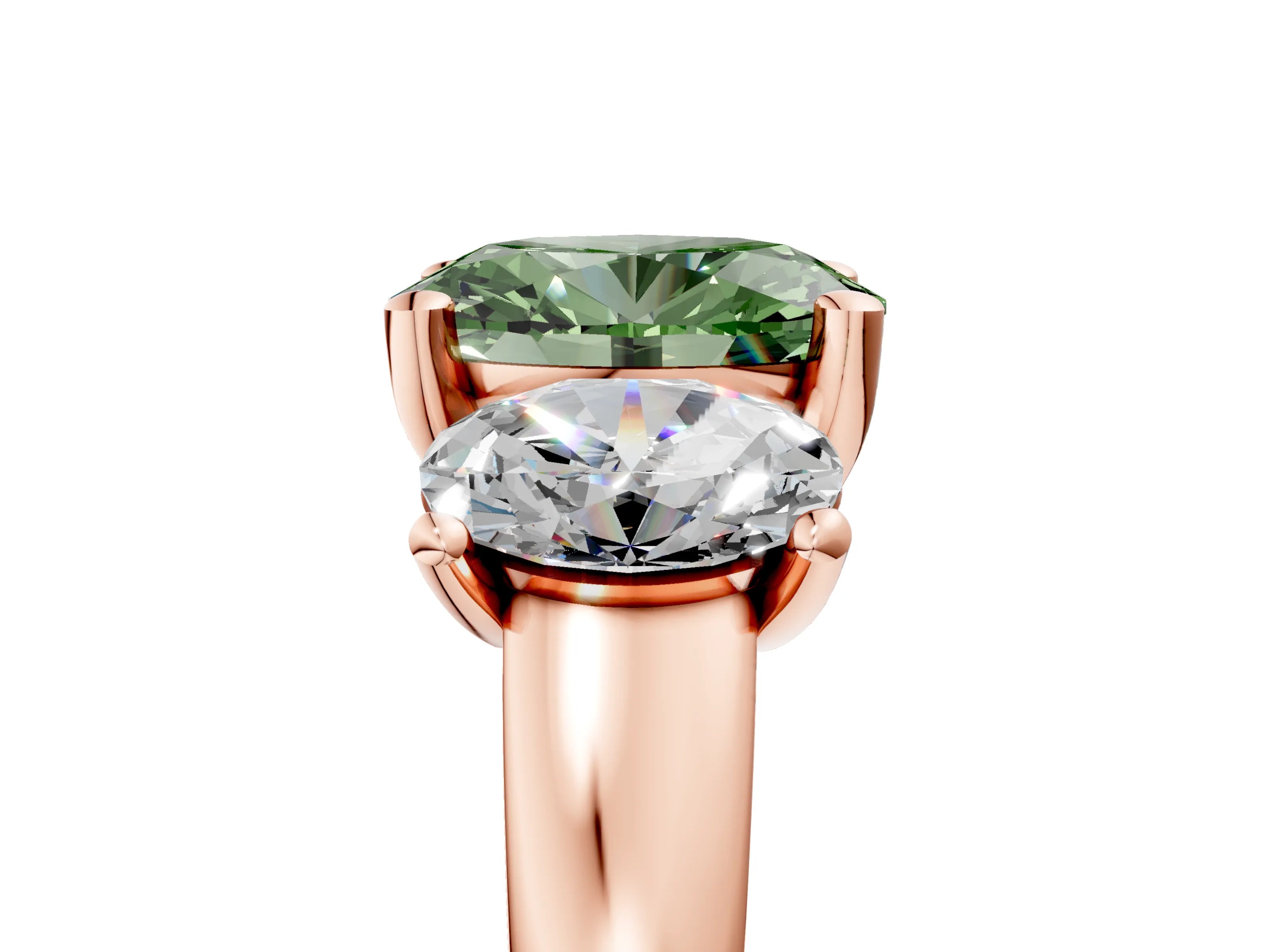 Rose gold Three-Stone Fancy Green Oval Cut Cut Solitaire Ring with Classic Prong Setting_5