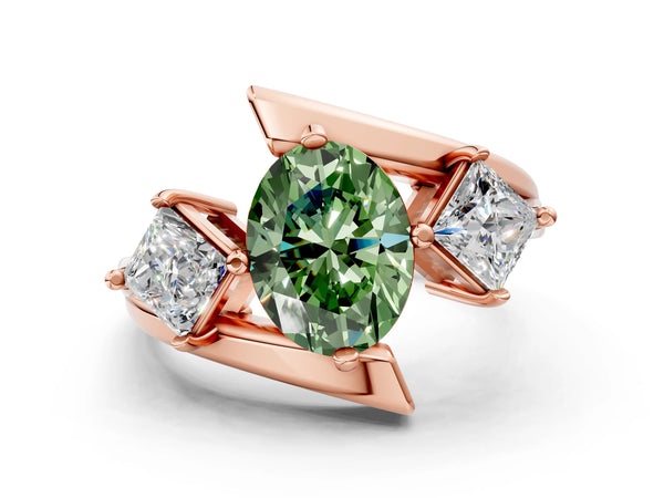 Rose gold Three-Stone Fancy Green Oval Cut Cut Tension Band Ring with Four-Prong Setting