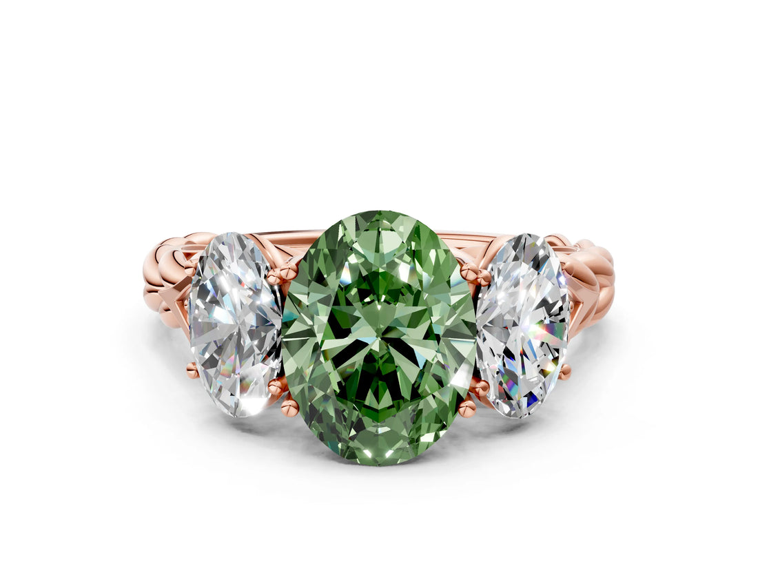 Rose gold Three-Stone Fancy Green Oval Cut Diamond Braided Band Ring with Four-Prong Setting_39