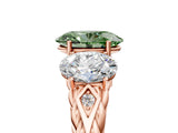 Rose gold Three-Stone Fancy Green Oval Cut Diamond Braided Band Ring with Four-Prong Setting_44