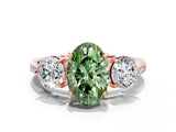 Rose gold Three-Stone Fancy Green Oval Cut Diamond Channel Set Engagement Ring with Prong Setting