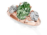 Rose gold Three-Stone Fancy Green Oval Cut Diamond Channel Set Engagement Ring with Prong Setting_1