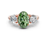 Rose gold Three-Stone Fancy Green Oval Cut Diamond Channel Set Engagement Ring with Prong Setting_12