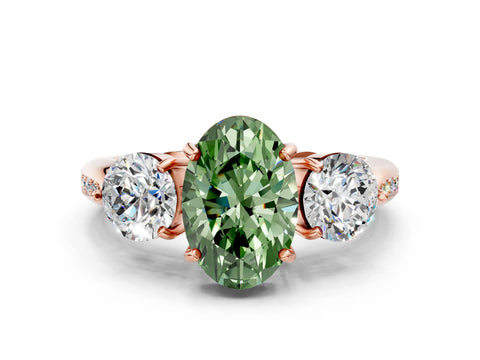 Rose gold Three-Stone Fancy Green Oval Cut Diamond Channel Set Engagement Ring with Prong Setting_12