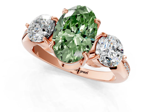 Rose gold Three-Stone Fancy Green Oval Cut Diamond Channel Set Engagement Ring with Prong Setting_13
