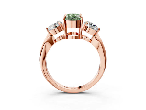 Rose gold Three-Stone Fancy Green Oval Cut Diamond Channel Set Engagement Ring with Prong Setting_15