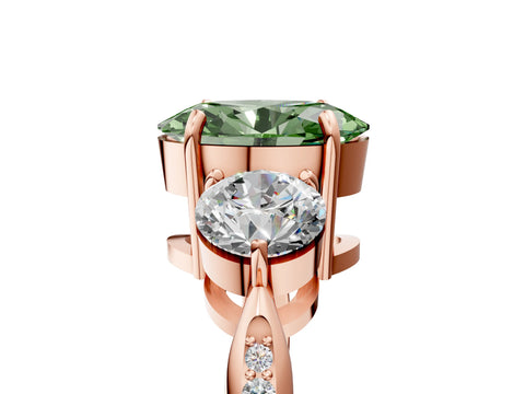 Rose gold Three-Stone Fancy Green Oval Cut Diamond Channel Set Engagement Ring with Prong Setting_17
