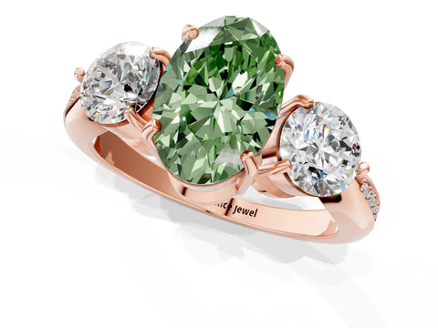 Rose gold Three-Stone Fancy Green Oval Cut Diamond Channel Set Engagement Ring with Prong Setting_1