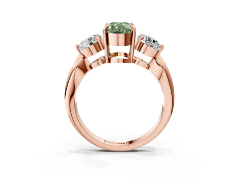 Rose gold Three-Stone Fancy Green Oval Cut Diamond Channel Set Engagement Ring with Prong Setting_3