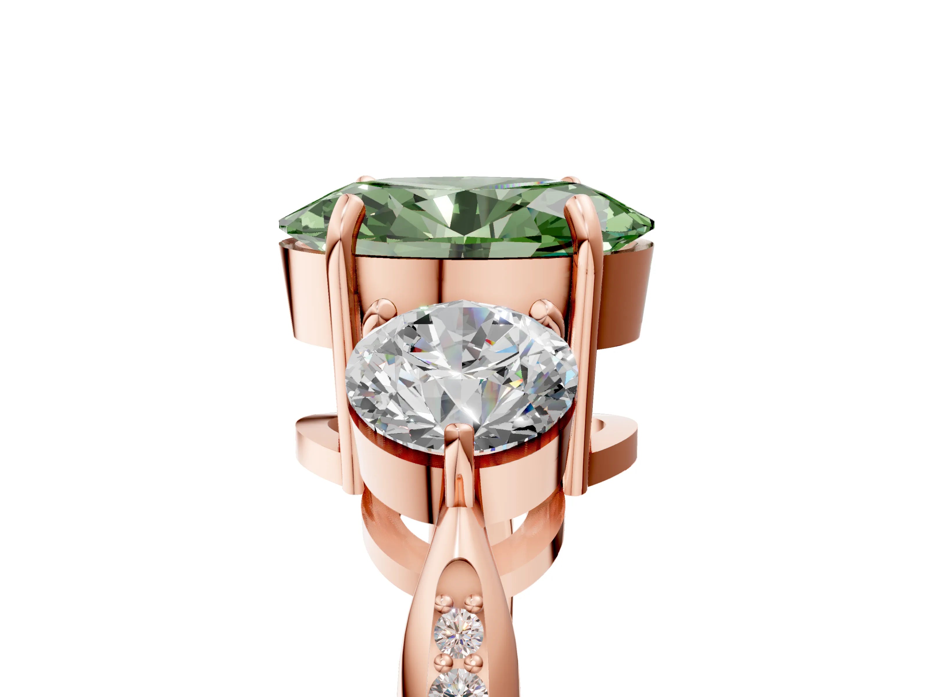 Rose gold Three-Stone Fancy Green Oval Cut Diamond Channel Set Engagement Ring with Prong Setting_5