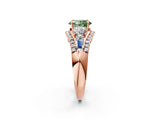 Rose gold Three-Stone Fancy Green Oval Cut Diamond Engagement Ring with Pave Band and Prong Setting_2