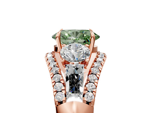 Rose gold Three-Stone Fancy Green Oval Cut Diamond Engagement Ring with Pave Band and Prong Setting_5