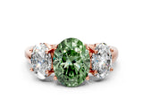 Rose gold Three-Stone Fancy Green Oval Cut Diamond Engagement Ring with Prong Setting_3