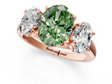 Rose gold Three-Stone Fancy Green Oval Cut Diamond Engagement Ring with Prong Setting_4