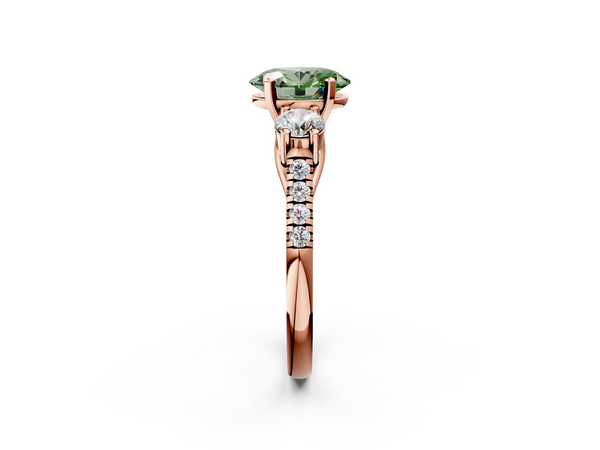 Rose gold Three-Stone Fancy Green Oval Cut Diamond Pavé Band with Four-Prong Setting