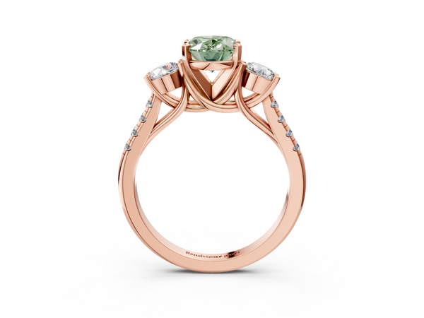 Rose gold Three-Stone Fancy Green Oval Cut Diamond Pavé Band with Four-Prong Setting