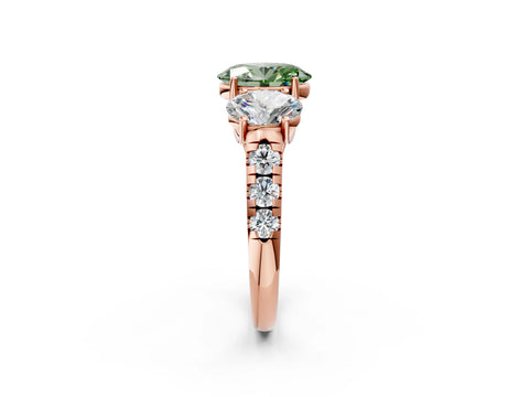 Rose gold Three-Stone Fancy Green Oval Cut Diamond Pavé Band with Prong Setting_2