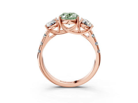 Rose gold Three-Stone Fancy Green Oval Cut Diamond Pavé Band with Prong Setting_3