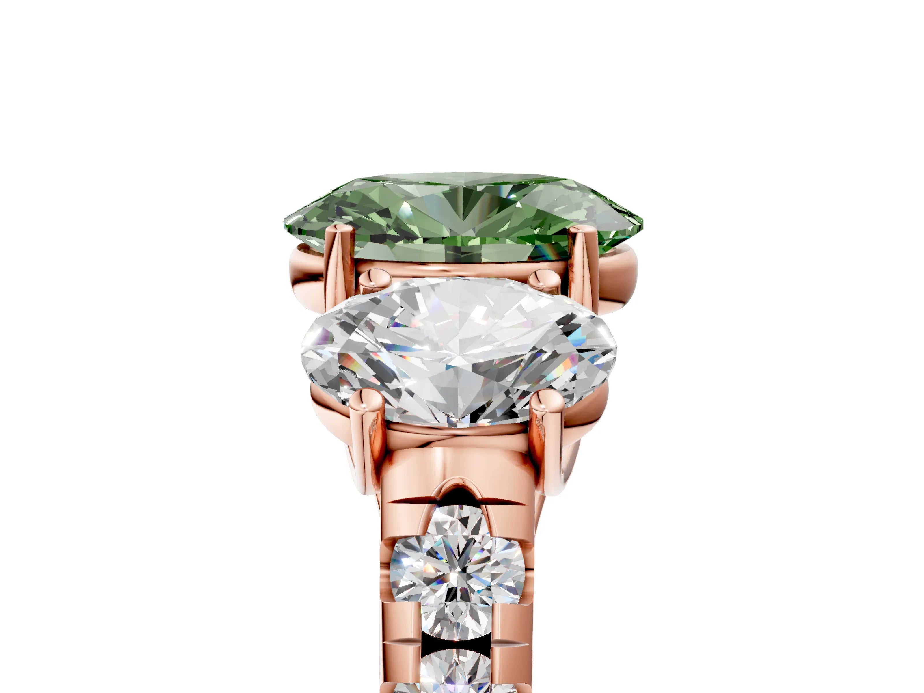 Rose gold Three-Stone Fancy Green Oval Cut Diamond Pavé Band with Prong Setting_5