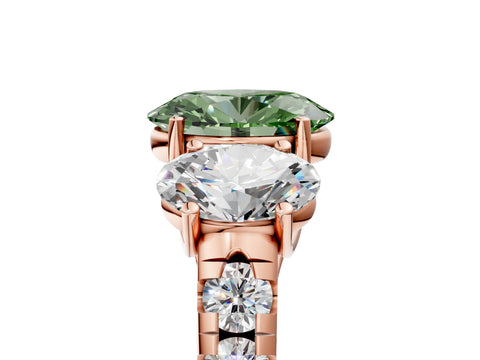 Rose gold Three-Stone Fancy Green Oval Cut Diamond Pavé Band with Prong Setting_5