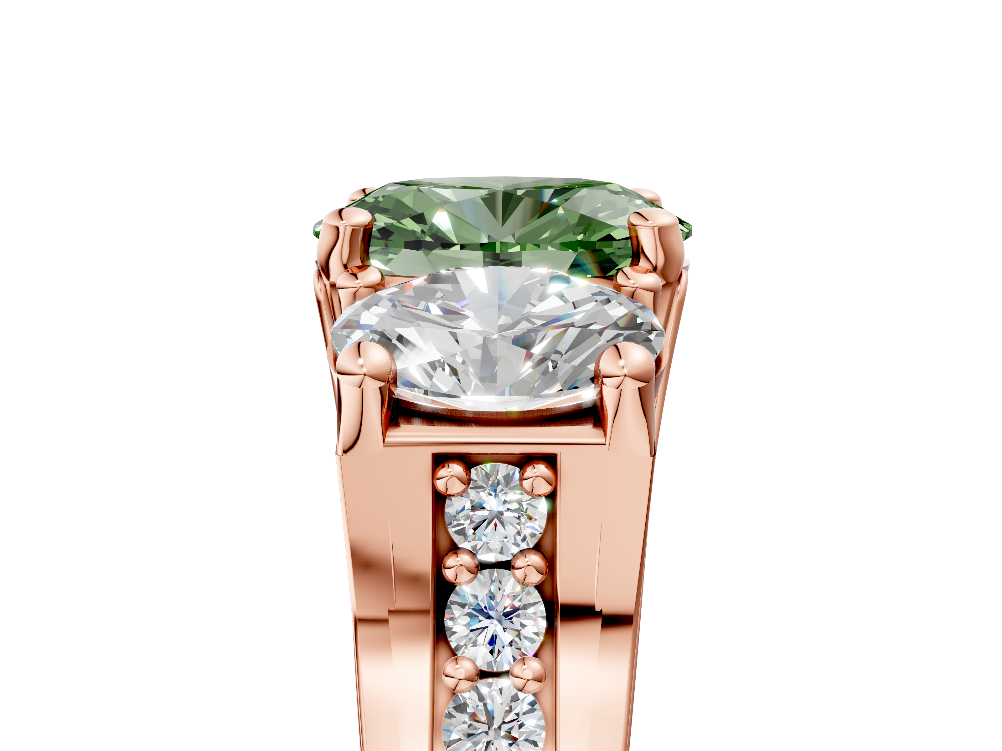 Rose gold Three-Stone Fancy Green Oval  Cut Diamond Ring with Channel-Set Band and Four-Prong Setting_40