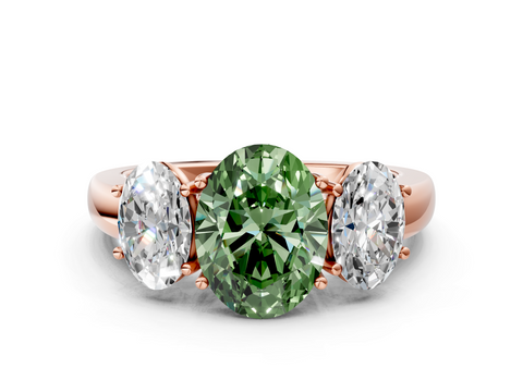 Rose gold Three-Stone Fancy Green Oval  Cut Diamond Ring with Channel-Set Band and Four-Prong Setting_48
