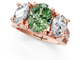 Rose gold Three-Stone Fancy Green Oval  Cut Diamond Ring with Channel-Set Band and Four-Prong Setting_53