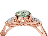 Rose gold Three-Stone Fancy Green Oval  Cut Diamond Ring with Pear Side Stones in Four-Prong Setting_113
