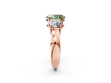 Rose gold Three-Stone Fancy Green Oval Cut Diamond Ring with Round Side Stones, Classic Band, and Four-Prong Setting_2