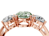 Rose gold Three-Stone Fancy Green Oval Cut Diamond Ring with Round Side Stones, Classic Band, and Four-Prong Setting_4