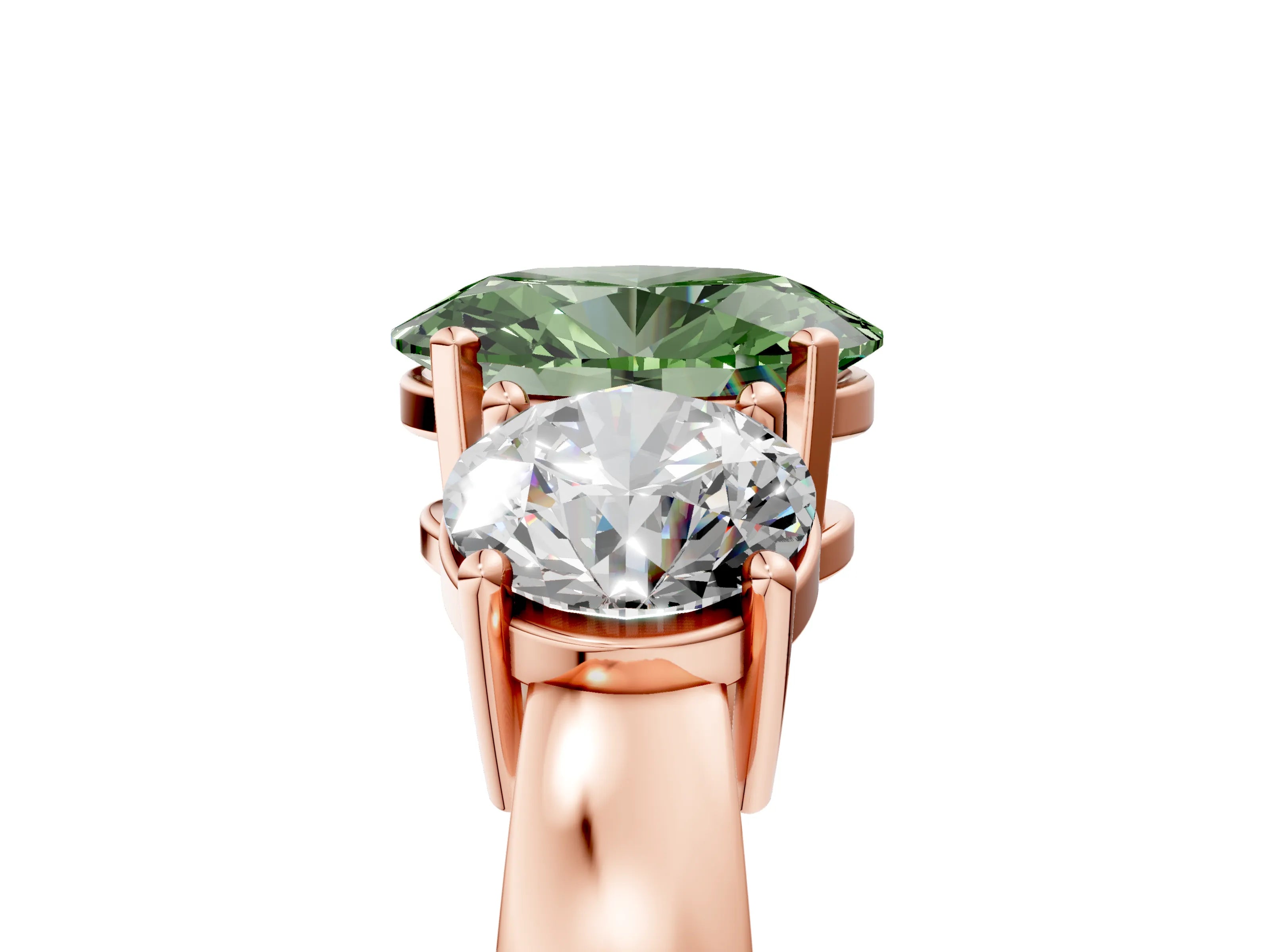 Rose gold Three-Stone Fancy Green Oval Cut Diamond Ring with Round Side Stones, Classic Band, and Four-Prong Setting_5