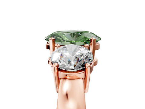 Rose gold Three-Stone Fancy Green Oval Cut Diamond Ring with Round Side Stones, Classic Band, and Four-Prong Setting_5